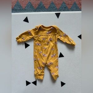 Carters|Baby girl mustard Yellow long sleeve cotton jumpsuit in Butterfly Print•